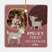 Cute Baby's 1st Christmas Photo Reindeer Keramikornament (Rückseite)