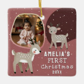 Cute Baby's 1st Christmas Photo Reindeer Keramikornament (Vorderseite)