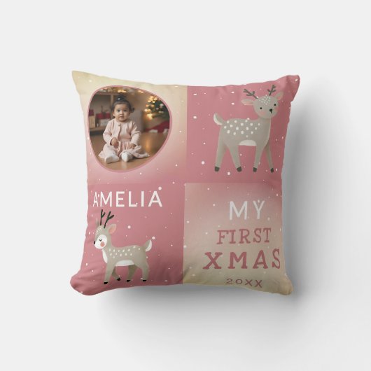 Cute Baby's 1st Christmas Photo Reindeer  Kissen (Vorderseite)