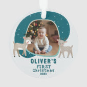 Cute Baby's 1st Christmas Photo Reindeer Ornament (Rückseite)