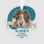 Cute Baby's 1st Christmas Photo Reindeer Ornament (Vorderseite)