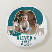 Cute Baby's 1st Christmas Photo Reindeer Rundes Kissen (Rückseite)