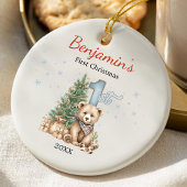 Cute baby's first Christmas tree blue teddy bear Keramik Ornament