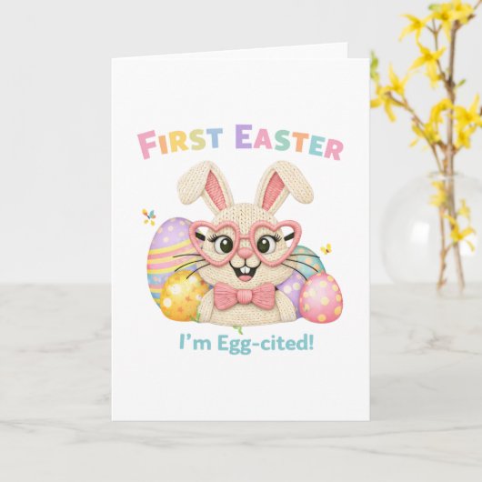 Cute Baby's First Easter Egg-cited Bunny Karte (Gelbe Blume)