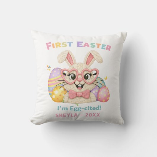 Cute Baby's First Easter Egg-cited Bunny Kissen (Vorderseite)