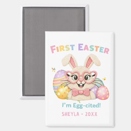 Cute Baby's First Easter Egg-cited Bunny Magnet (Vorderseite/Rückseite)