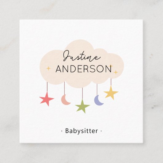 Cute Babysitter Business Card | Fun & Friendly i Quadratische Visitenkarte (Vorderseite)