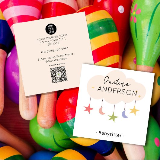 Cute Babysitter Business Card | Fun & Friendly i Quadratische Visitenkarte