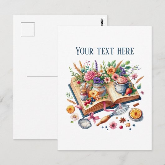 Cute bakery recipe book add message business name postkarte (Vorne/Hinten)