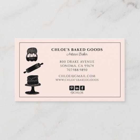 Cute Baking Utensils Bakery Visitenkarte (Rückseite)