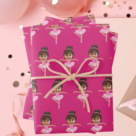 Cute Ballerina Girl Customized Kids Photo Pink Geschenkpapier Set