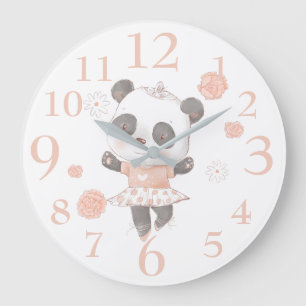 Cute Ballerina Panda in Coral and Gray Large Clock Große Wanduhr