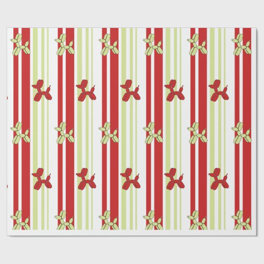 Cute Balloon Dog Pattern Red Green Stripe Party Geschenkpapier (Flach)