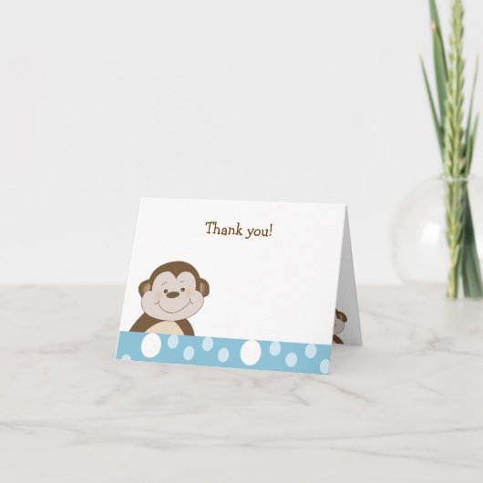 Cute Bambino Monkey Blue Dot Thank you notes Dankeskarte (Vorderseite)
