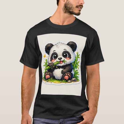 Cute Bamboo Munching Panda Sticker T-Shirt (Vorderseite)