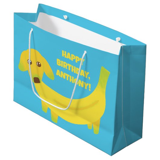 Cute Banana Dogs Funny Custom Message Große Geschenktüte (Vorderseite Schrägansicht)