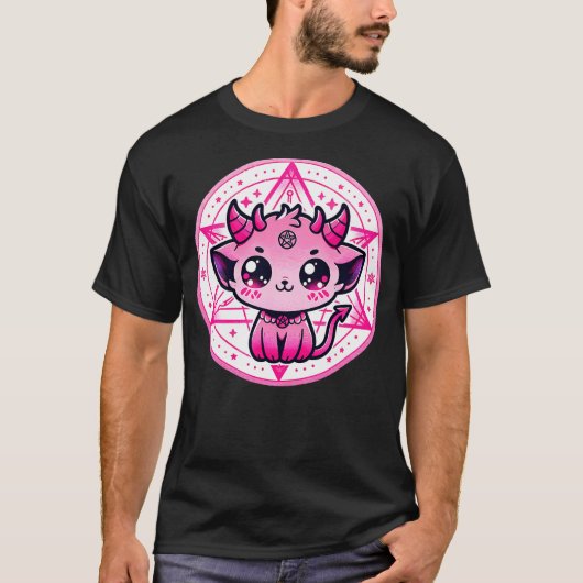 Cute Baphomet Satanic Cat and Artistic Gothic Kawa T-Shirt (Vorderseite)