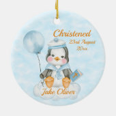 Cute Baptism Baby Boy Penguin Blue Keramik Ornament (Hinten)