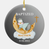 Cute Baptism Baby Penguin And Moon Keramik Ornament (Hinten)