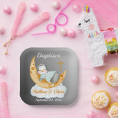 Cute Baptism Baby Penguin And Moon Pappteller (Party)
