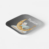 Cute Baptism Baby Penguin And Moon Pappteller (Gewinkelt)