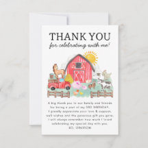Cute Barnyard Animals Kids Farm Birthday Thank You