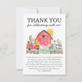 Cute Barnyard Animals Kids Farm Birthday Thank You