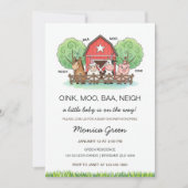 Cute Barnyard Farm Animal Baby Shower Einladung (Vorderseite)
