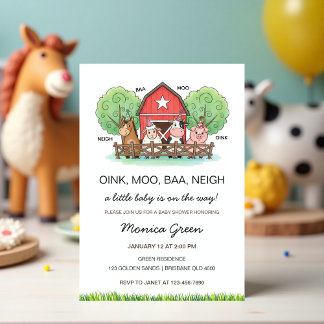 Cute Barnyard Farm Animal Baby Shower  Einladung