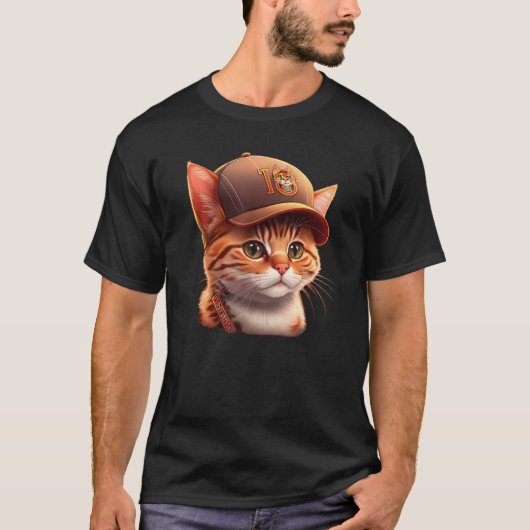 Cute Baseball Cap Wearing Cat T-Shirt (Vorderseite)