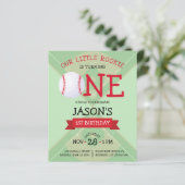 Cute Baseball Ribbon Budget 1. Geburtstag Einladun (Stehend Vorderseite)