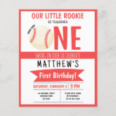 Cute Baseball Ribbon Budget 1. Geburtstag Einladun (Vorderseite)