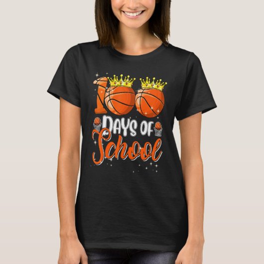 Cute Basketball 100 Days Of School Teacher Happy 1 T-Shirt (Vorderseite)