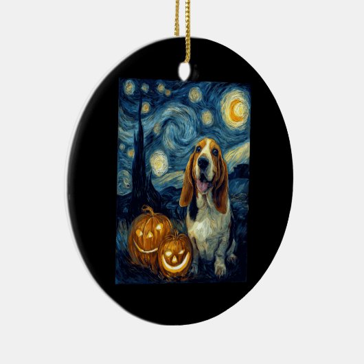 Cute Basset Hound Dog Halloween Jack O Lantern Pum Keramik Ornament (Rechts)