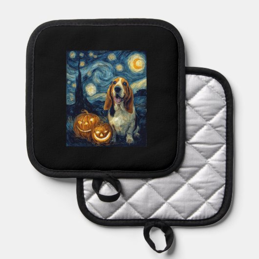 Cute Basset Hound Dog Halloween Jack O Lantern Pum Topflappen (Vorderseite/Rückseite)