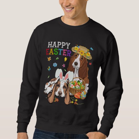 Cute Basset Hound Dogs Easter Egg Basket Happy Eas Sweatshirt (Vorderseite)