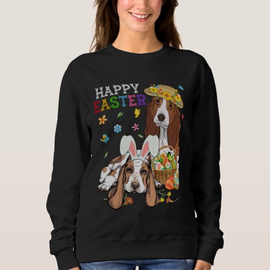 Cute Basset Hound Dogs Easter Egg Basket Happy Eas Sweatshirt (Vorderseite)