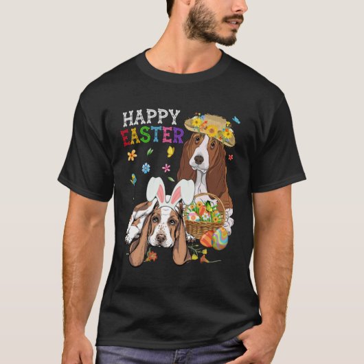 Cute Basset Hound Dogs Easter Egg Basket Happy Eas T-Shirt (Vorderseite)