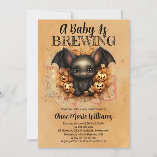 Cute Bat A Baby Is Brewing Baby Shower Einladung (Vorderseite)