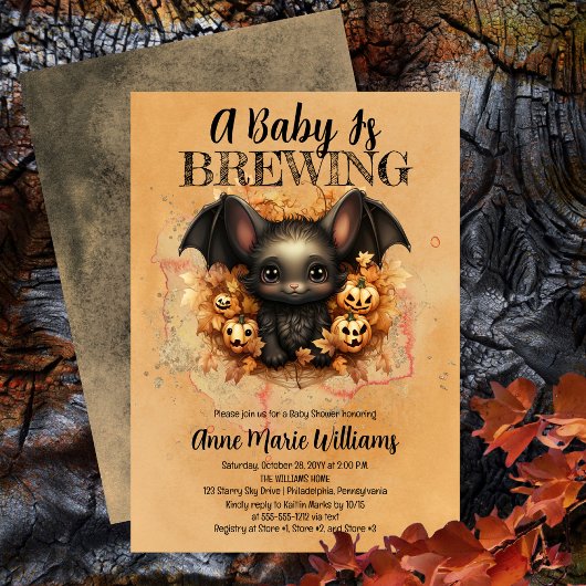 Cute Bat A Baby Is Brewing Baby Shower Einladung