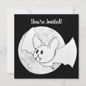 Cute Bat and Full Moon Halloween Einladung (Vorderseite)