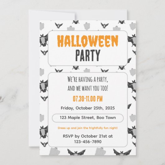 Cute Bat and Ghost Halloween Invitation. Einladung (Vorderseite)