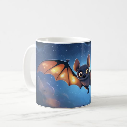 cute bat flying at night under a starry and cloudy kaffeetasse (Vorderseite Links)