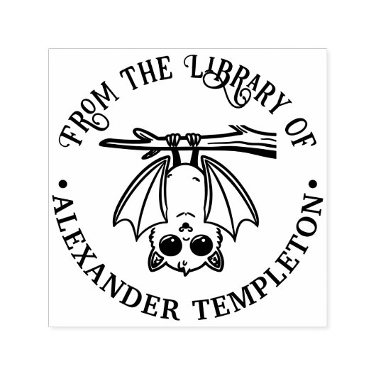 Cute Bat Hanging From Branch Library Book Name Permastempel (Design)