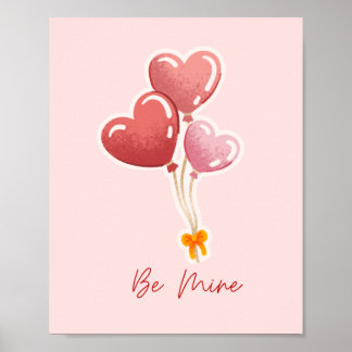 Cute Be Mine Heart Balloons Valentine's Day Canvas Poster