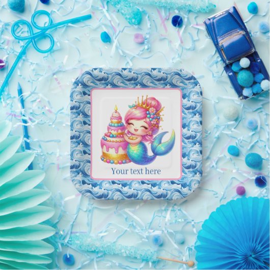 Cute Beach Birthday mermaid customizable  Pappteller (Party)
