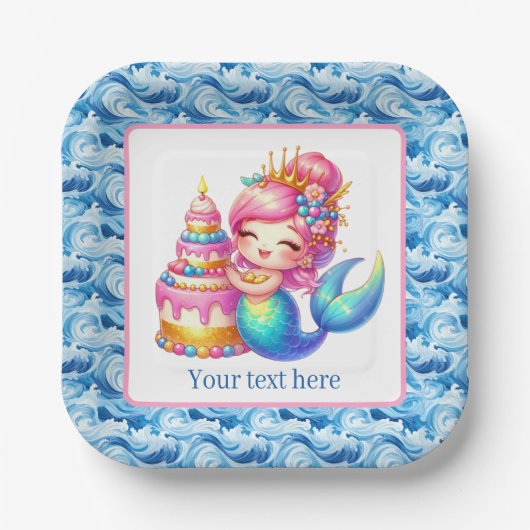 Cute Beach Birthday mermaid customizable  Pappteller (Vorderseite)
