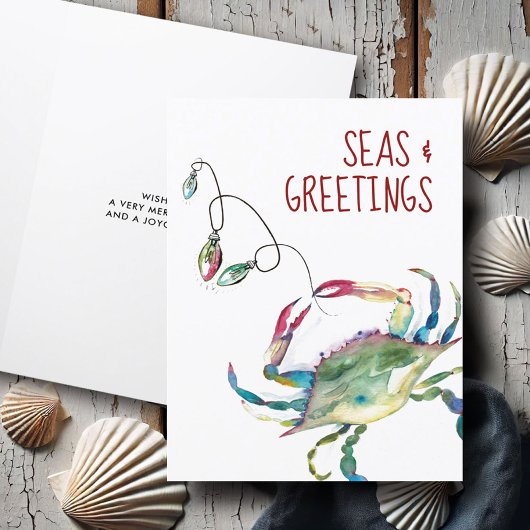 Cute Beach Christmas Cards Watercolor Crab Feiertagskarte