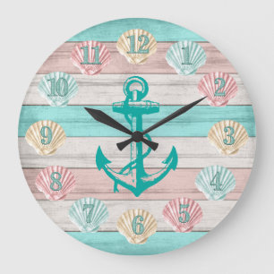 Cute Beach Colors with Seashells & Anchor Große Wanduhr