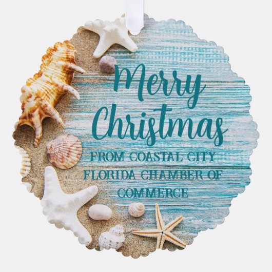 Cute Beach Company Christmas Seashell Customized Ornament Karte (Vorderseite)